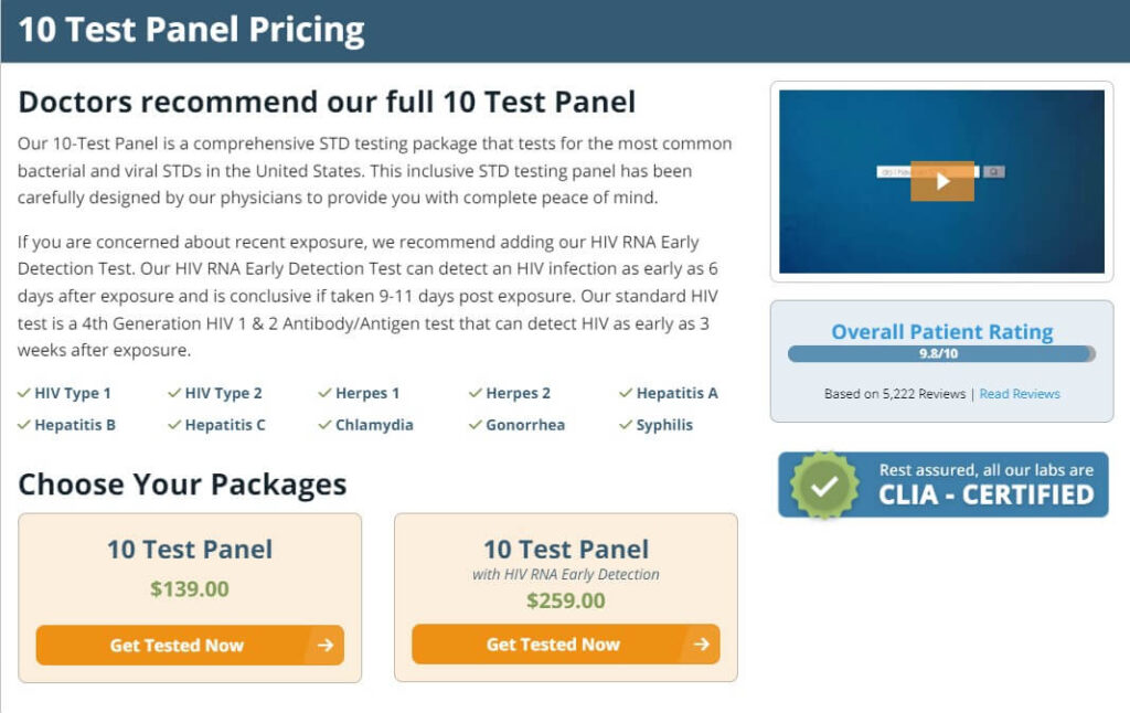 10 Test STD Panel Pricing